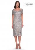 Picture of: Lace and Sequin Short Dress with Illusion Neckline in Silver, Style: 30854, Detail Picture 1