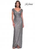 Picture of: Sequin Evening Dress with Ruching and V Neckline in Silver, Style: 30865, Detail Picture 1