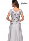 Picture of: Modern A-line Gown with Floral Bodice and Cap Sleeves in Silver, Style: 28105, Detail Picture 2