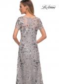 Picture of: Silver Lace and Sequin Long Gown with Short Sleeves in Silver, Detail Picture 2