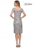 Picture of: Short Sleeve Below the Knee Dress with High Neckline in Silver, Detail Picture 2