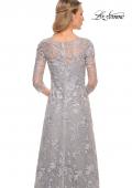 Picture of: Long Lace Evening Dress with V Neckline and Sleeves in Silver, Style: 29989, Detail Picture 2