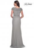 Picture of: Elegant Net Jersey Long Gown with Ruching in Silver, Style: 29996, Detail Picture 2