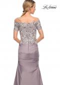 Picture of: Off the Shoulder Satin and Lace Beaded Mermaid Gown in Silver, Style: 30045, Detail Picture 2