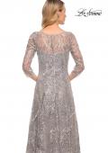 Picture of: Long Evening Gown with Unique Lace Beaded Design in Silver, Style: 30161, Detail Picture 2
