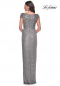 Picture of: Sequin Long Evening Dress with Ruching and V Neck in Silver, Style: 30326, Detail Picture 2