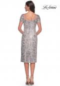 Picture of: Lace and Sequin Short Dress with Illusion Neckline in Silver, Style: 30854, Detail Picture 2