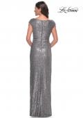 Picture of: Sequin Evening Dress with Ruching and V Neckline in Silver, Style: 30865, Detail Picture 2