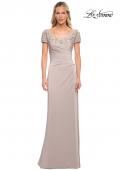 Picture of: Short Sleeve Evening Dress with Beaded Neckline in Silver, Detail Picture 3