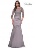 Picture of: Satin and Lace Off the Shoulder Mermaid Gown in Silver, Style: 30162, Detail Picture 3