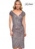 Picture of: Off the Shoulder Sequin Short Evening Dress with Ruching in Silver, Style: 30323, Detail Picture 3