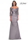 Picture of: Mermaid Satin Dress with Gathering and Off the Shoulder Top in Silver, Style: 30853, Detail Picture 3