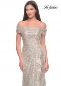 Picture of: Off the Shoulder Sequin Gown with Ruching in Silver, Style: 31772, Detail Picture 3
