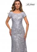 Picture of: Long Three Quarter Sleeve Floral Lace Evening Gown in SIlver, Style: 27842, Detail Picture 4