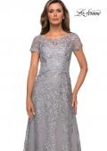 Picture of: Long Lace Dress with Sheer Neckline and Cap Sleeves in Silver, Style: 27935, Detail Picture 4