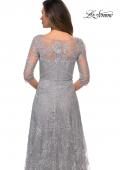 Picture of: A-line Lace Sequin Gown with Sheer Scoop Neckline in Silver, Style: 27942, Detail Picture 4