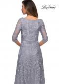 Picture of: Embroidered Lace Gown with V Neckline and Flare Skirt in Silver, Style: 27949, Detail Picture 4