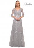 Picture of: Long Lace Evening Dress with V Neckline and Sleeves in Silver, Style: 29989, Detail Picture 4