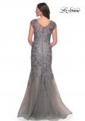 Picture of: Lace and Tulle Mermaid Gown with Cap Sleeves in Silver, Style: 30269, Detail Picture 4