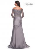 Picture of: Mermaid Satin Dress with Gathering and Off the Shoulder Top in Silver, Style: 30853, Detail Picture 4