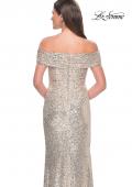 Picture of: Off the Shoulder Sequin Gown with Ruching in Silver, Style: 31772, Detail Picture 4