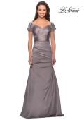 Picture of: Satin Off the Shoulder Dress with Beaded Sleeves, Style: 25996, Detail Picture 5