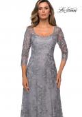 Picture of: Long Lace A-line Three Quarter Sleeve Gown in Silver, Style: 28053, Detail Picture 5