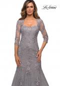 Picture of: Long Lace Mermaid Gown with Square Neckline in Silver, Style: 28033, Detail Picture 6