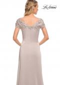 Picture of: Short Sleeve Evening Dress with Beaded Neckline in Silver, Detail Picture 6