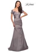 Picture of: Satin Off the Shoulder Dress with Beaded Sleeves, Style: 25996, Detail Picture 7