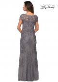 Picture of: Long Lace Evening Dress with Sheer Cap Sleeves in Silver, Style: 27856, Detail Picture 7