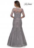 Picture of: Long Lace Mermaid Gown with Square Neckline in Silver, Style: 28033, Detail Picture 7