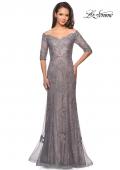 Picture of: Long Prom Gown with Scattered Lace Overlay in Silver Pink, Style: 24866, Main Picture
