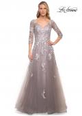 Picture of: Elegant A-Line Gown with Lace Applique and V Neck in Silver, Style: 30229, Main Picture