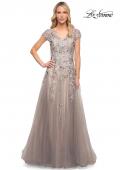Picture of: Beaded Lace A-line Gown with Short Sleeves in Silver, Style: 30239, Main Picture