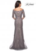 Picture of: Long Prom Gown with Scattered Lace Overlay in Silver Pink, Style: 24866, Back Picture