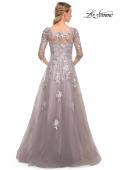 Picture of: Elegant A-Line Gown with Lace Applique and V Neck in Silver, Style: 30229, Back Picture