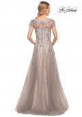 Picture of: Beaded Lace A-line Gown with Short Sleeves in Silver, Style: 30239, Back Picture