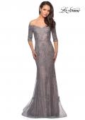 Picture of: Long Prom Gown with Scattered Lace Overlay in Silver Pink, Style: 24866, Detail Picture 1