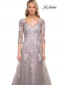 Picture of: Elegant A-Line Gown with Lace Applique and V Neck in Silver, Style: 30229, Detail Picture 1