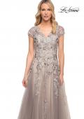 Picture of: Beaded Lace A-line Gown with Short Sleeves in Silver, Style: 30239, Detail Picture 1