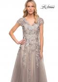 Picture of: Beaded Lace A-line Gown with Short Sleeves in Silver, Style: 30239, Detail Picture 3