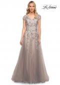 Picture of: Beaded Lace A-line Gown with Short Sleeves in Silver, Style: 30239, Detail Picture 4