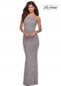 Picture of: Iridescent Fringe Prom Dress with Open Back in Silver, Style: 28517, Detail Picture 1