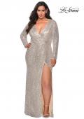 Picture of: Long Sleeve Sequin Plus Size Prom Dress with Slit in Silver, Style: 28880, Main Picture