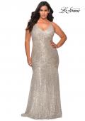 Picture of: Long Sequin Curvy Prom Dress with V-Neckline in Silver, Style: 29006, Main Picture