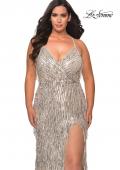 Picture of: Fringe Sequin Plus Size Prom Gown with Criss Cross Back in Silver, Style: 29013, Main Picture