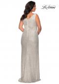 Picture of: Sequin Plus Size Prom Gown with Ruching and V-neck in Silver, Style: 29046, Detail Picture 9