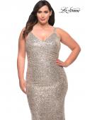 Picture of: V Neck Sequin Plus Size Long Gown in Silver, Style: 29546, Detail Picture 9