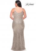 Picture of: V Neck Sequin Plus Size Long Gown in Silver, Style: 29546, Detail Picture 10